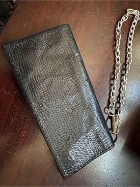 Black Textured Leather Wristlet Clutch